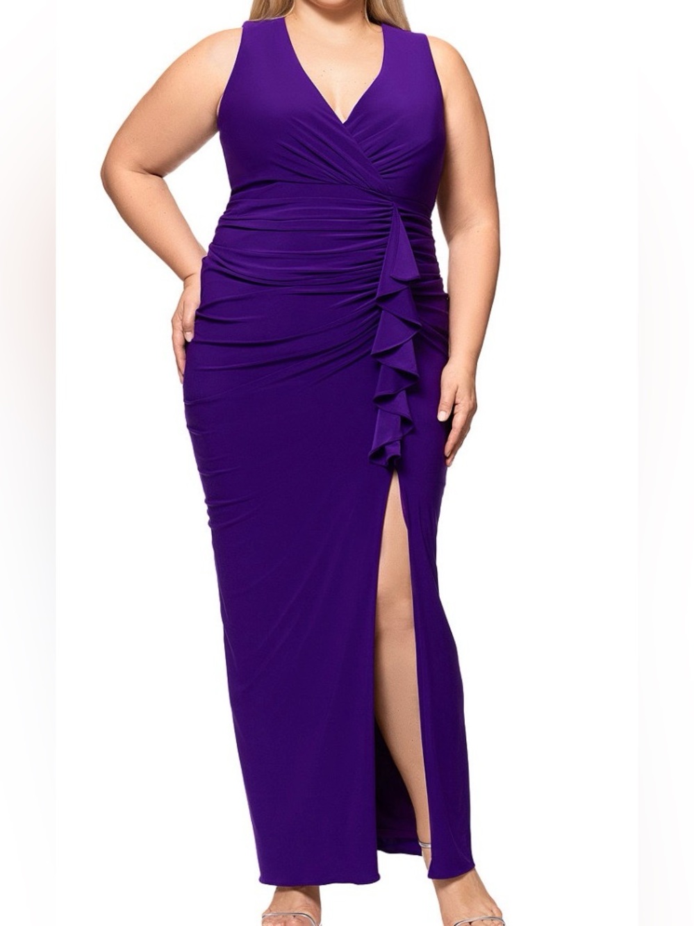 Betsy & Adam Women's Plus Size V-Neck Gown Size 14 W Purple NWT